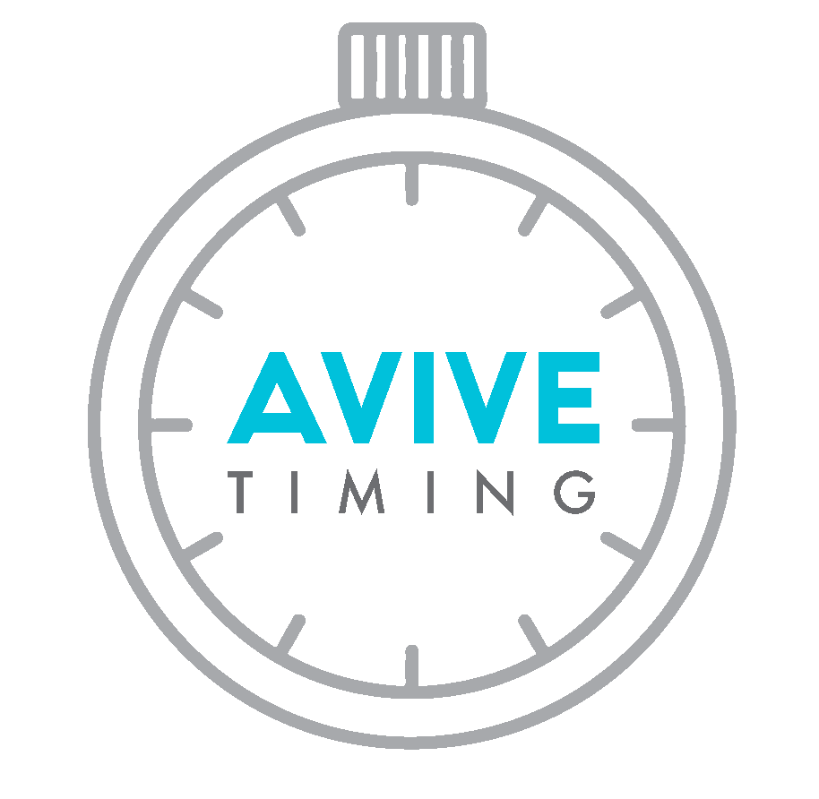 Avive Timing Logo | Stop Watch Outline | Light Blue, White and Grey